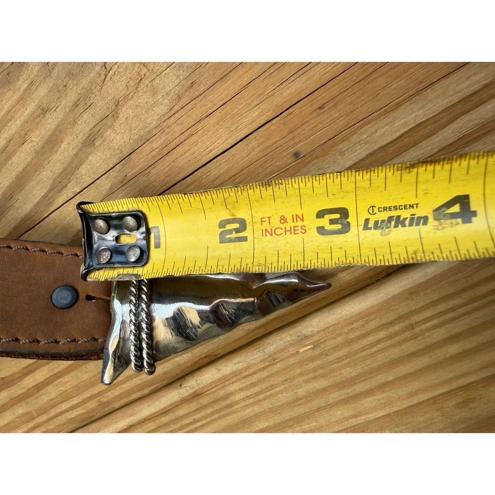 Justin Brown Top Grain Leather Western Belt With Arrowhead Shaped Buckle Size 32